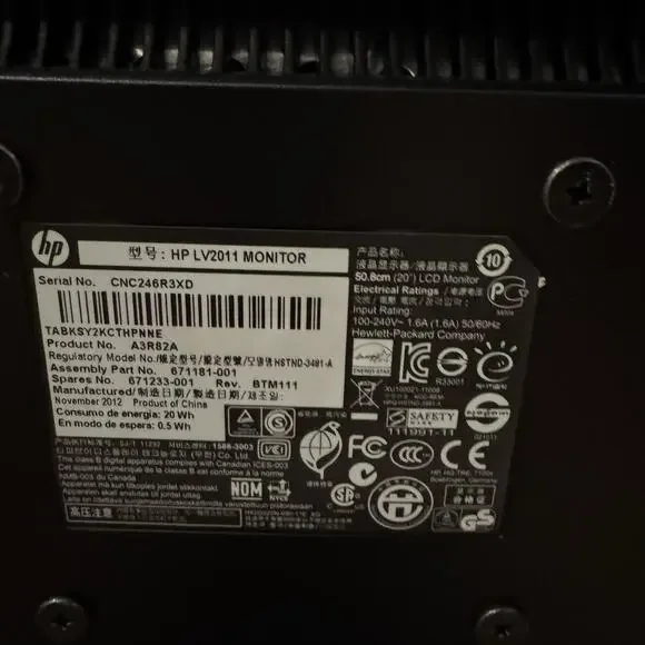 HP LV2011 Black 20'' Anti Glare Widescreen LED Backlit LCD Monitor 1600x900 VGA - Picture 7 of 10